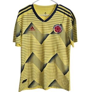 Adidas Colombia Soccer Jersey Mens Medium Yellow Excellent Graphic Climalite